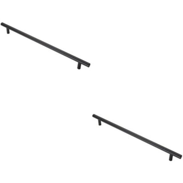 Loops 2x T Bar Cupboard Pull Handle 348 x 12mm 288mm Fixing Centres Matt Black unisex