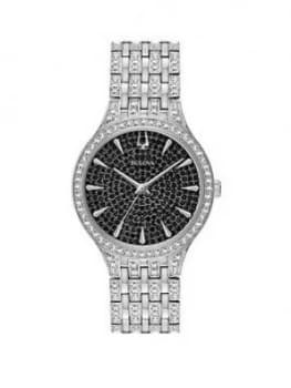 Bulova Phantom Black Swovski Adorned Dial Stainless Steel And Swarovski Bracelet Watch