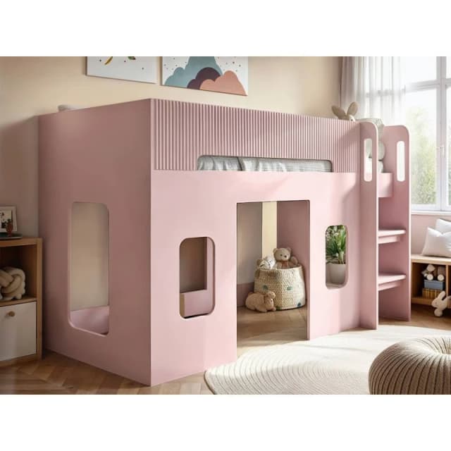 Flair Lino Playhouse Mid Sleeper Bed in Pink Size: Single Pink Unisex Single