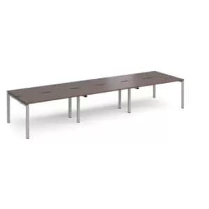 Dams Adapt triple back to back desks 4200mm x 1200mm - silver frame, walnut top