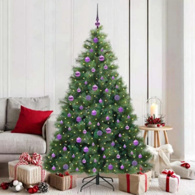 vidaXL Artificial Christmas Tree with 300 LEDs, Lilac Balls Green 180 x 109cm PE and PVC, Green 3397789