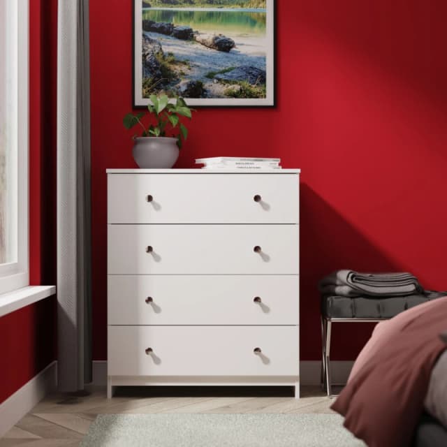 Yarmouth Ready Assembled Matt White 4 Drawer Wide Chest (H)875mm (W)740mm (D)390mm