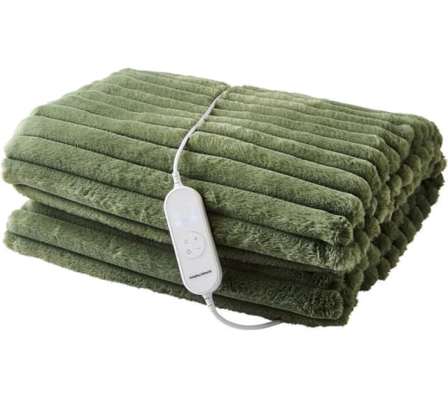 Morphy Richards EverCosy Small Luxury Striped Fleece Electric Heated Throw in Green Size: Double Green Double Unisex 5056765401700