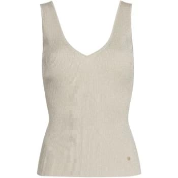Ted Baker Niyalia Skinny Ribbed V Neck Top - NATURAL