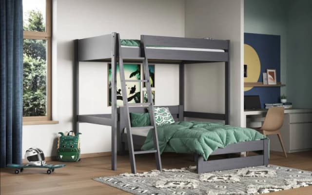 Noomi Tera Solid Wood Small Double High Sleeper with Small Double Bed in Grey Grey Unisex Small Double