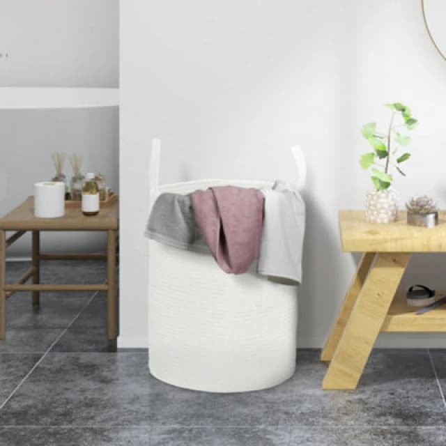 HOMCOM 36L Cotton Rope Laundry Basket with Handles for Pillows Clothes Cream - Homcom 5056725591953