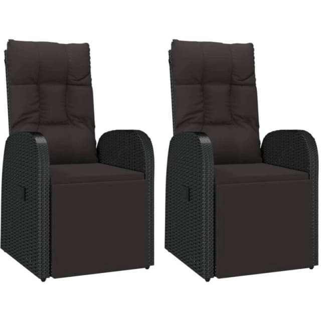 VIDAXL Reclining Garden Chairs with Cushions 2 pcs Black Poly Rattan Vidaxl 8720845671105