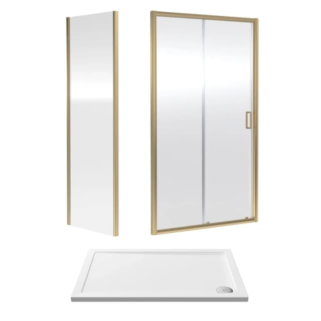 Balterley Ruwa Sliding Shower Suite: 6mm Glass Tray Door Panel 1200x800mm Brass in Metallics Metallics Unisex