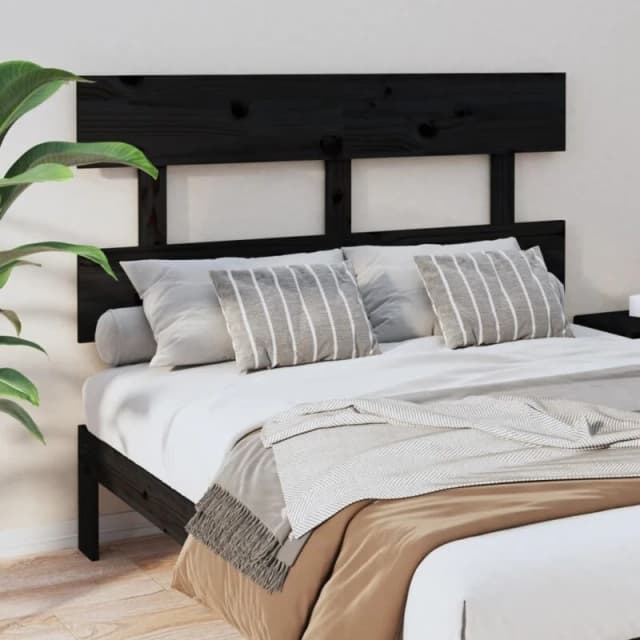 Vidaxl Bed Headboard Black 124X3X81cm Solid Wood Pine, Black 819064