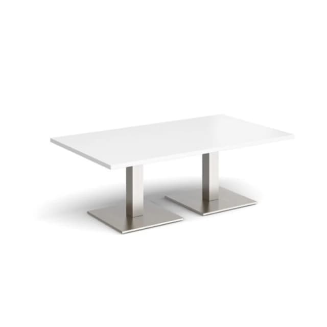Brescia Brescia rectangular coffee table with flat square brushed steel bases 1400mm x 800mm - white White BCR1400-BS-WH