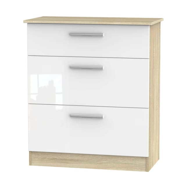 Trent 3 Drawer Deep Chest In White & Bardolino Oak (Ready Assembled)