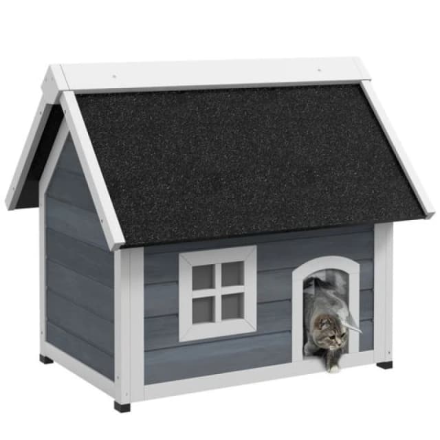 PawHut Pawhut - Outdoor Feral Cat House with Openable Asphalt Roof - Grey 5056725535131