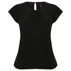 Henbury Womens/Ladies Pleat Front Short Sleeve Top (S) (Black)
