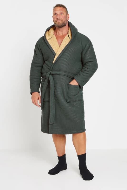 BadRhino BadRhino Men Borg Lined Dressing Gown in Grey Size: 4X-Large Grey 4XL Male 5063111533756