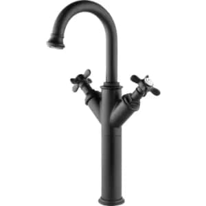 Tall Black Double Lever Basin Mixer Tap - Camden