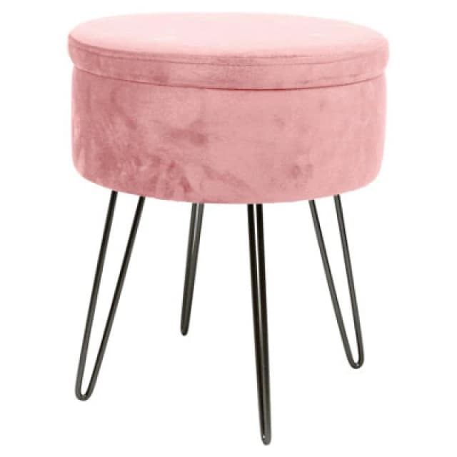 Harbour Housewares Velvet Storage Footstool - Round Modern Dressing Table Footstool Vanity Seat Chair - 45 X 36Cm - Pink/black