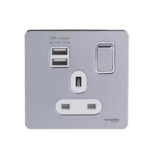Schneider USFP 1G Switched Socket Single Pole 2x USB 2.1 White Insert Polished Chrome - GGBGU34102USBAWPC