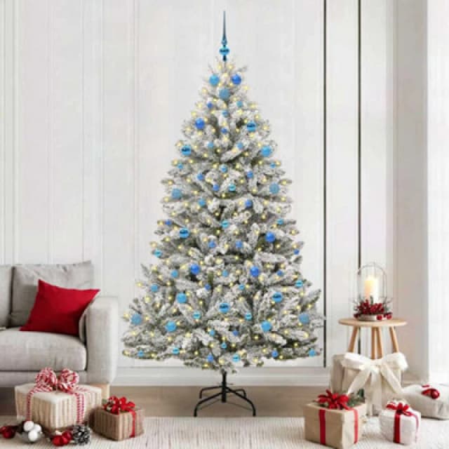 vidaXL Artificial Christmas Tree with Blue Balls Green and White 210cm PVC and Metal, Green 3395764