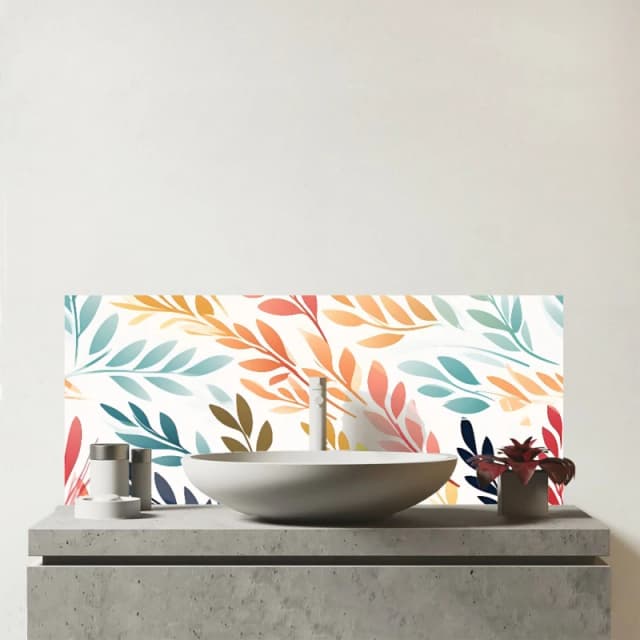 Warren Reed - Designer Colouful Sping Leaves Glass Bathroom Splashback in Orange Orange Unisex