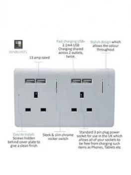 Trendiswitch 2 Gang 13Amp Switched 2G Socket With 4X 2.1Mah USB Std Silver