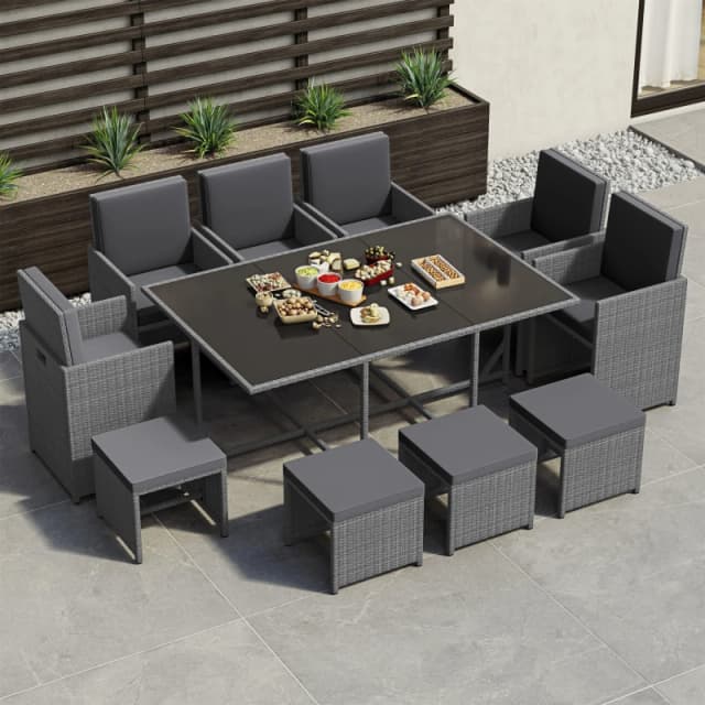 Lassic Garden Vida Cuba 10 Seater Rattan Set + Cover Grey unisex One Size