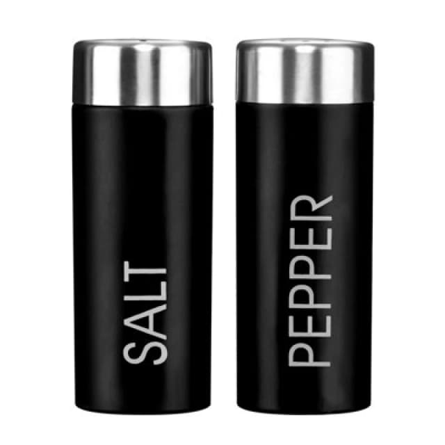 Orsina Black Enamel Salt And Pepper Set, Durable Metal Shakers With Glossy Enamel Finish, Easy To Refill