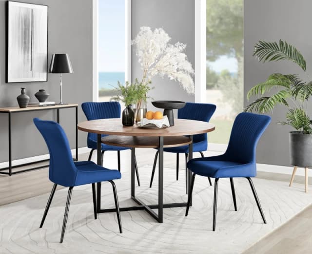 FurnitureboxUK FurnitureboxUK Adley Brown Wood Storage Dining Table & 4 Nora Black Leg Chairs in Blue Blue One Size Unisex 5056542686566