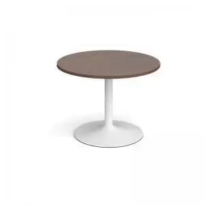 Trumpet base circular boardroom table 1000mm - white base and walnut