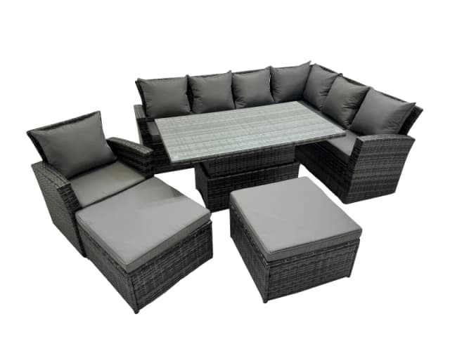 Fimous 9 Seat Rattan Garden Furniture Corner Sofa Set with 2 Big Footstools in Dark Grey Dark Grey Unisex