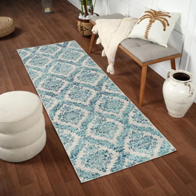 Livabliss Vintage Oriental Boho Teal Malti Runner Rug 80 X 220 Cm - Easy Care, Non Shedding, Ideal For Hallway Or Beside The Bed