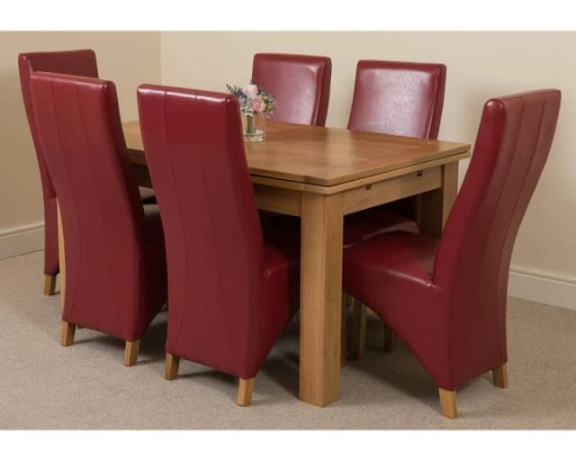 Thats Furniture Richmond 140-220cm Oak Extending Dining Table & 6 Lola Leather Chairs in Red Red Unisex