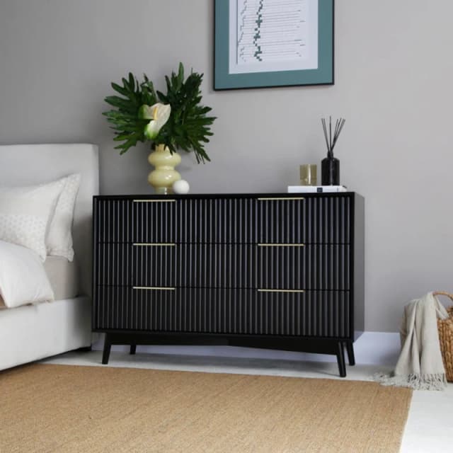 Home Garden Direct Monza 6 Chest of Drawer with Fluted Front Black Unisex