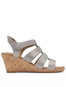 Rockport Briah New Gladiator Taupe Metallic Leather, Beige, Size 7, Women