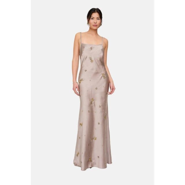 Lily and Lionel Lily and Lionel Starburst All Over Embellished Maxi Dress In Oyster Light Grey female 10 (S)