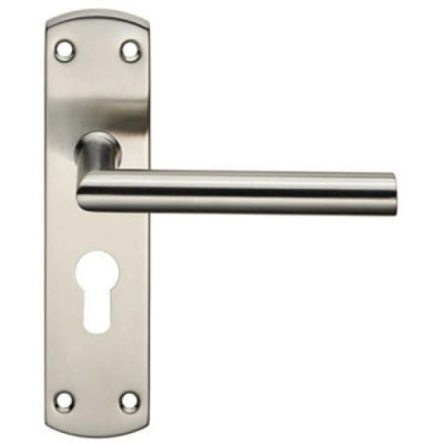 Loops Mitred Lever Door Handle on Euro Lock Backplate 172 x 44mm Satin Steel Metallics