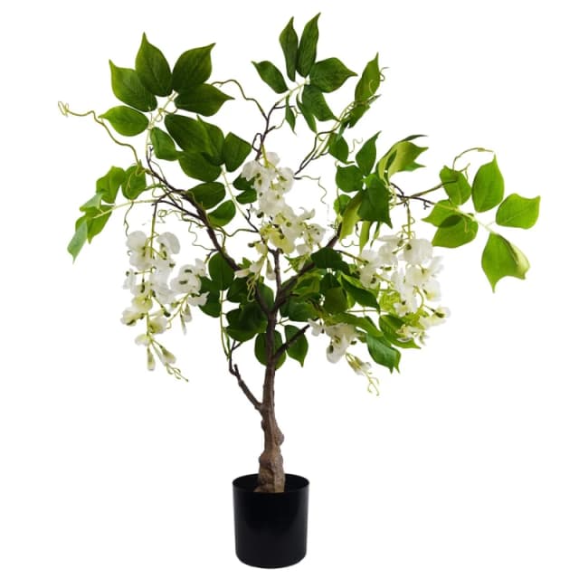 Leaf 90cm Artificial White Wisteria Bush White Unisex