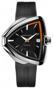 Hamilton Mens Ventura Elvis 80 Black Dial Black Rubber Strap Watch