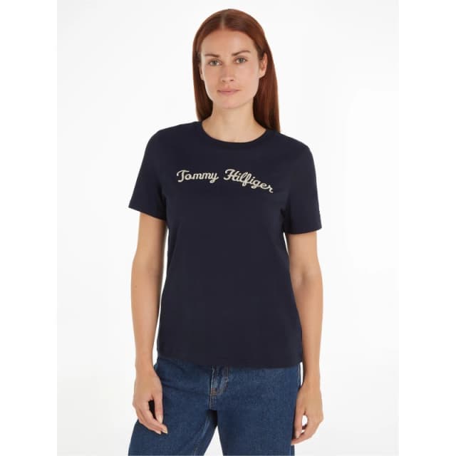Tommy Hilfiger Womens Script Short-Sleeve Regular Fit T-Shirt Desert Sky female 8 (XS)