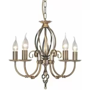 Loops - 5 Bulb Chandelier LIght Artisan Knot Twist Detail Aged Brass LED E14 60W