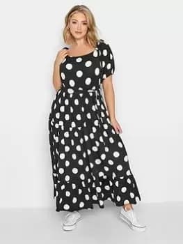 Yours Dot Printed Maxi Dress - Black, Size 20, Women