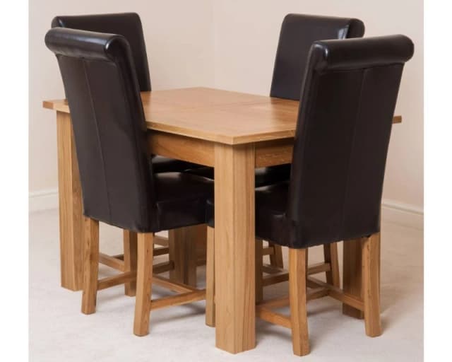 Thats Furniture Hampton 120-160cm Oak Extending Dining Table + 4 Washington Leather Chairs in Brown Brown Unisex