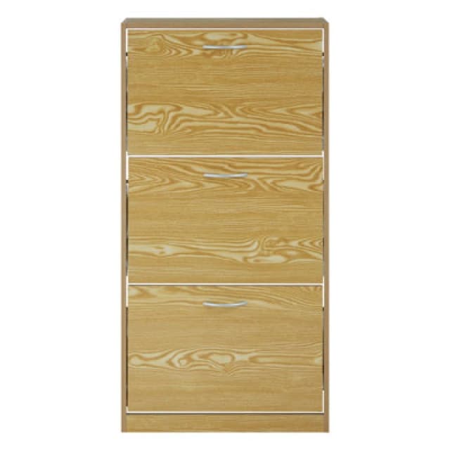 Premier Housewares Jenson 3 Tier Shoe Cabinet, Natural Brown Oak Wood, Delivered Fully Assembled Brown