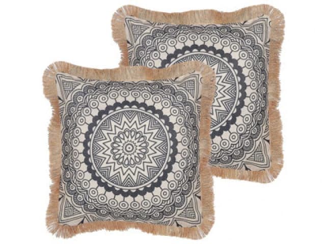 Beliani Set Of 2 Decorative Cushions Geranium 45 X 45cm Black Oriental Pattern