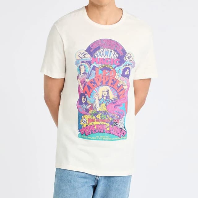 Amplified Amplified Men Electric Magic LED Zeppelin T-Shirt in White Size: 3X-Large White XXXL Male 5063806407065