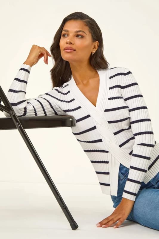 Roman Womens Cable Split Detail Rib Jumper in White Size: 16 White Female 16