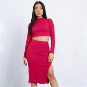 I Saw It First Petite Rib Side Split Midi Skirt - Pink