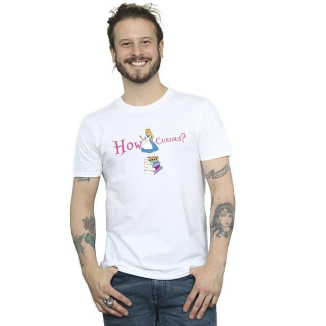 Disney Men Alice In Wonderland How Curious T-Shirt in White Size: Small White S Male 5063153503632