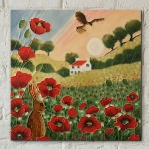 Tile 8x8 Poppy Meadow Sunset By J Yates Wall Art