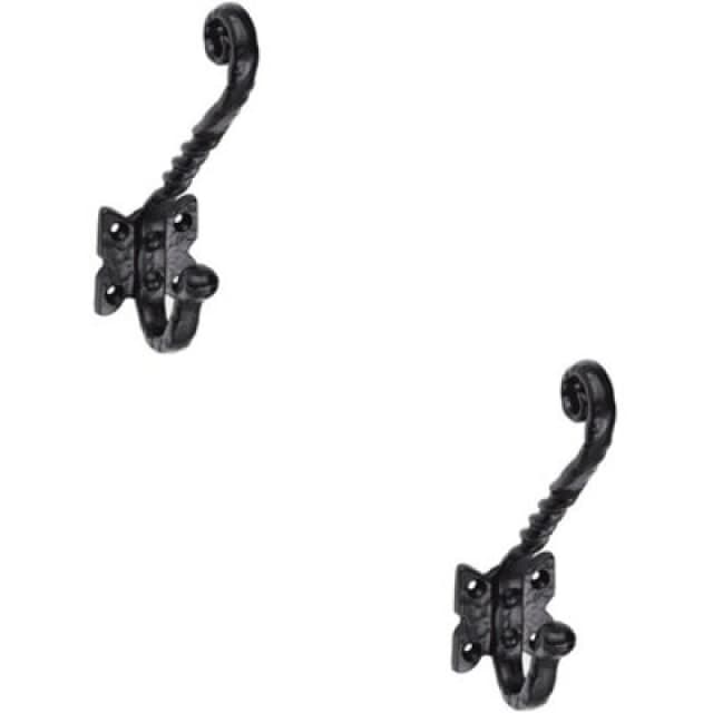 Loops 2x Ornate Twisted Hat & Coat Hook on Butterfly Backplate 82mm Proj Black Antique Black