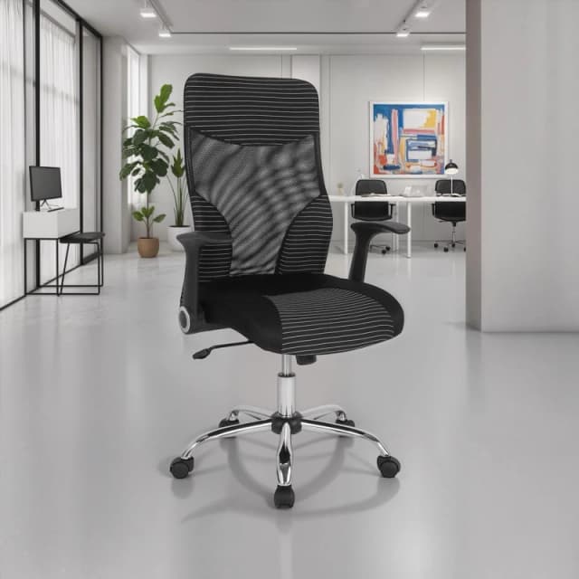 FWStyle FWStyle Black Mesh Striped Ergonomic High Back Stylish Office Chair Black One Size Unisex 5056413134165